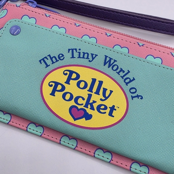 The Tiny World of Polly Pocket Teal & Pink Heart Pattern Coin & Card Clutch - Picture 2 of 8